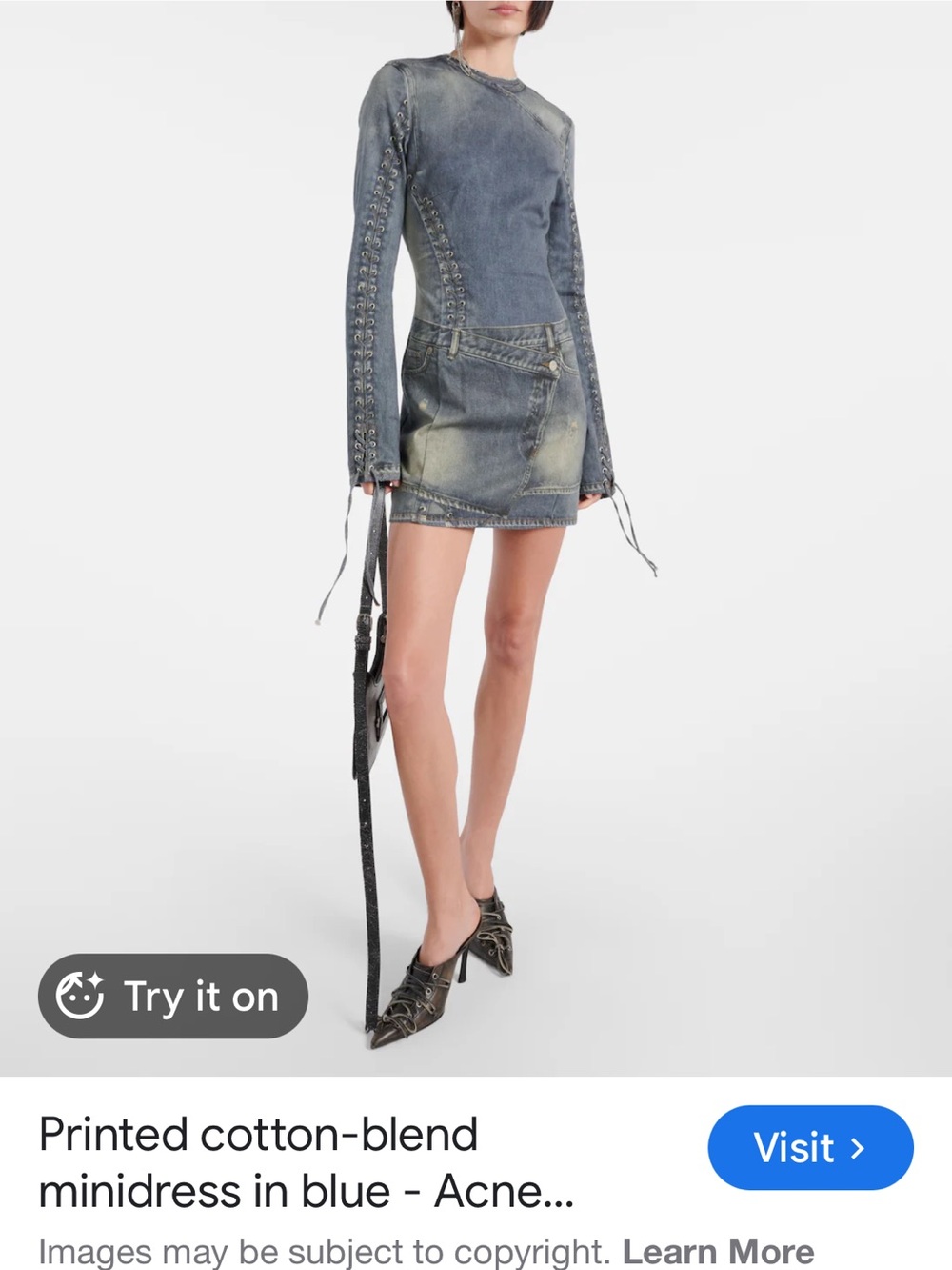 Acne Blue Faded Denim Mini Dress. Denim printed 97% cotton - Picture 2 of 13